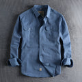 Men's white cotton cardigan-style shirt with long sleeves and regular fit