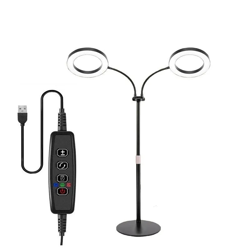 White 6-inch angel ring LED grow light on a retractable silver tripod stand for indoor plants.