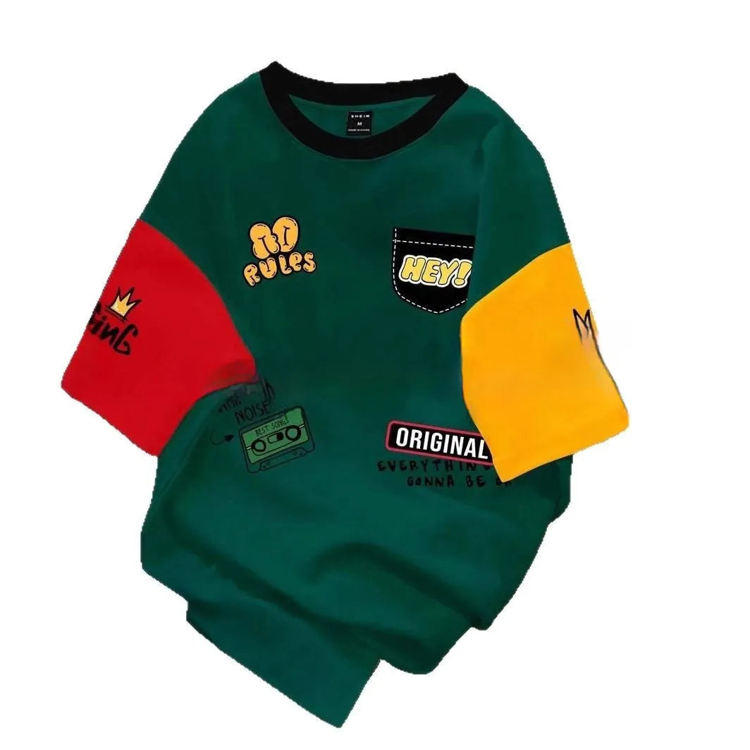 Men's loose fit casual t-shirt with a bold digital letter print on polyester fabric.