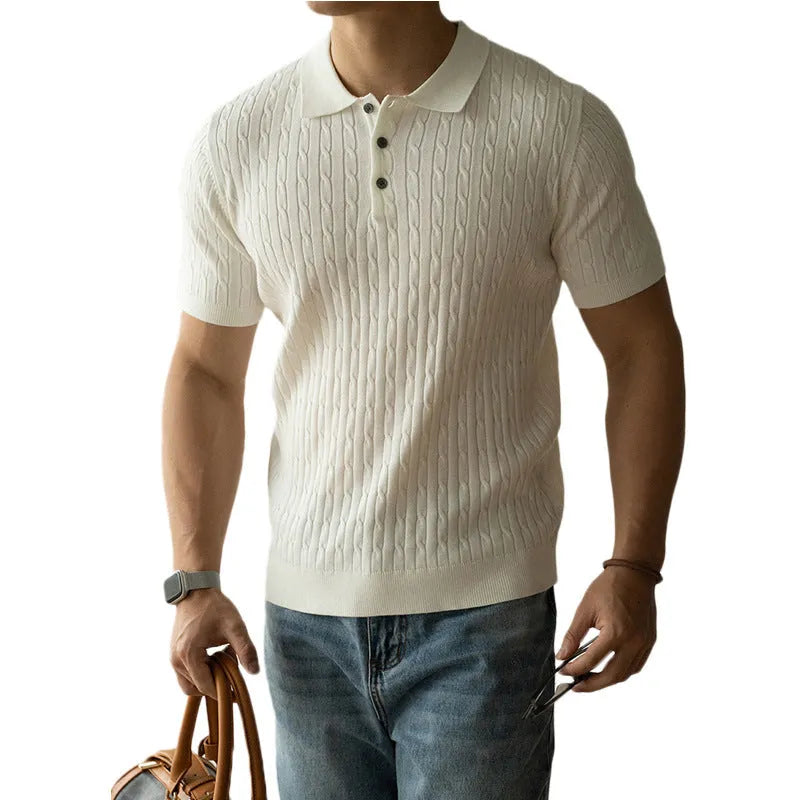 Men's short sleeve business top in polyester nylon acrylic wool blend available in khaki black white colours