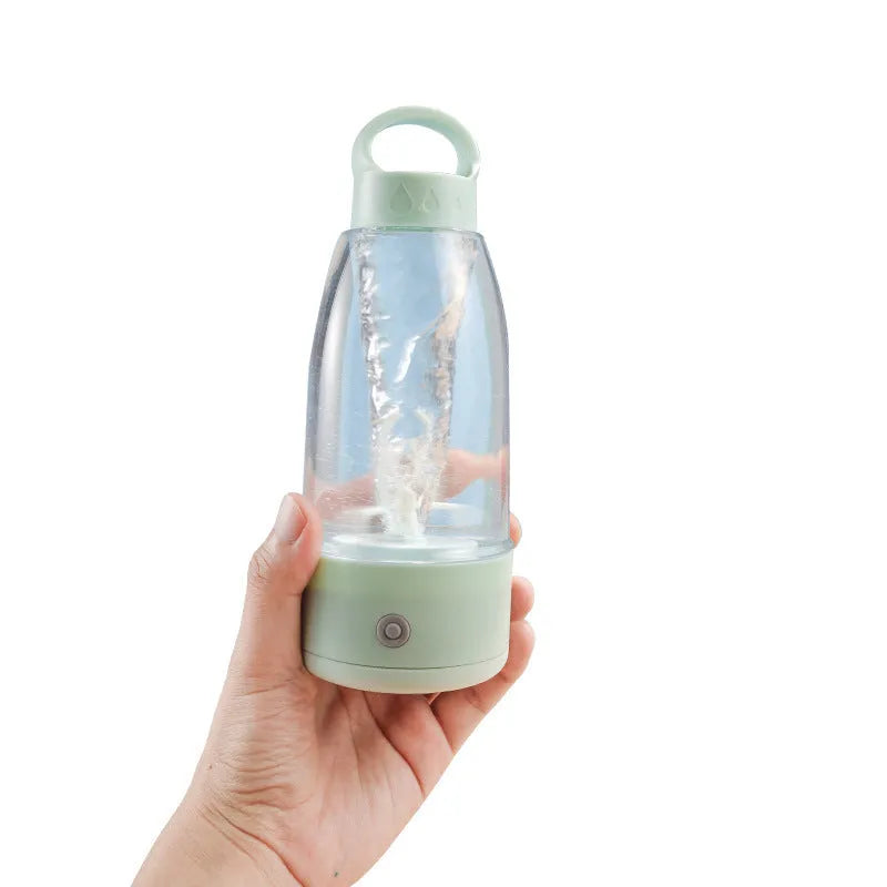 Automatic electric shaker bottle with USB charging, 350ml capacity, plastic body, and IPX5 waterproof rating