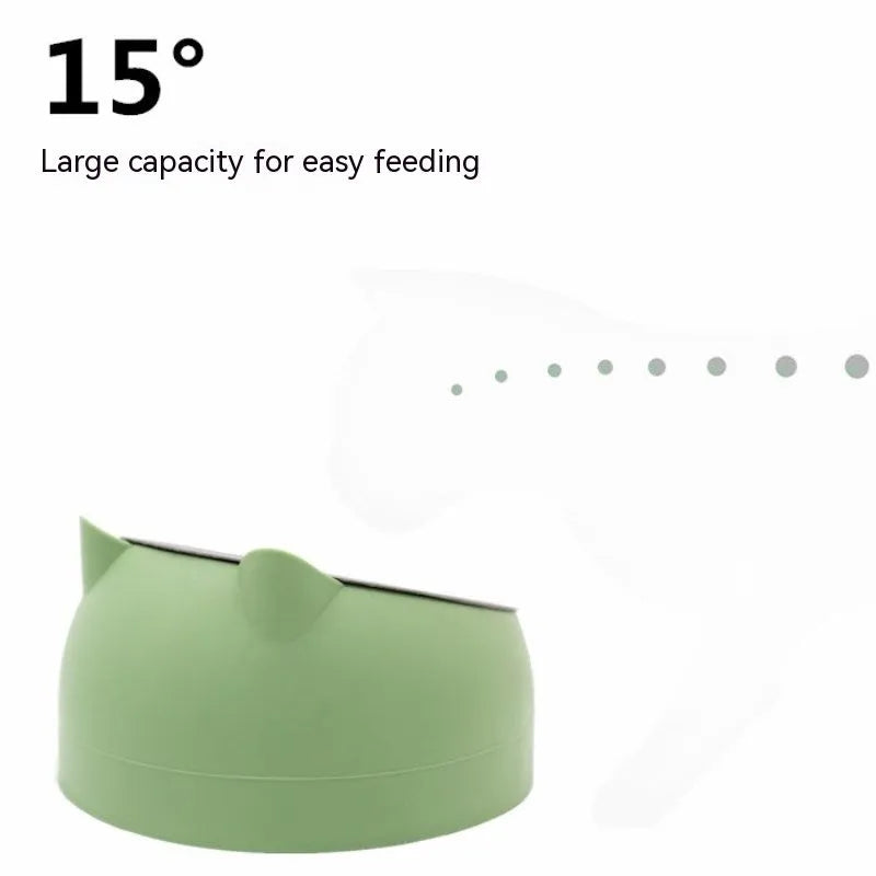 Stainless steel double bowl cat bowl cervical protection oblique mouth design 200ml capacity
