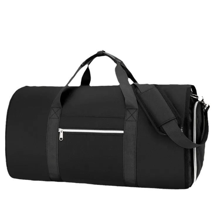 Grey Oxford cloth sports bag showing dry wet separation compartments and expansion function.