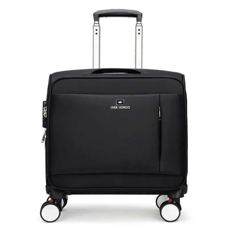 18 inch black Oxford cloth business travel suitcase with universal wheels and retractable handle