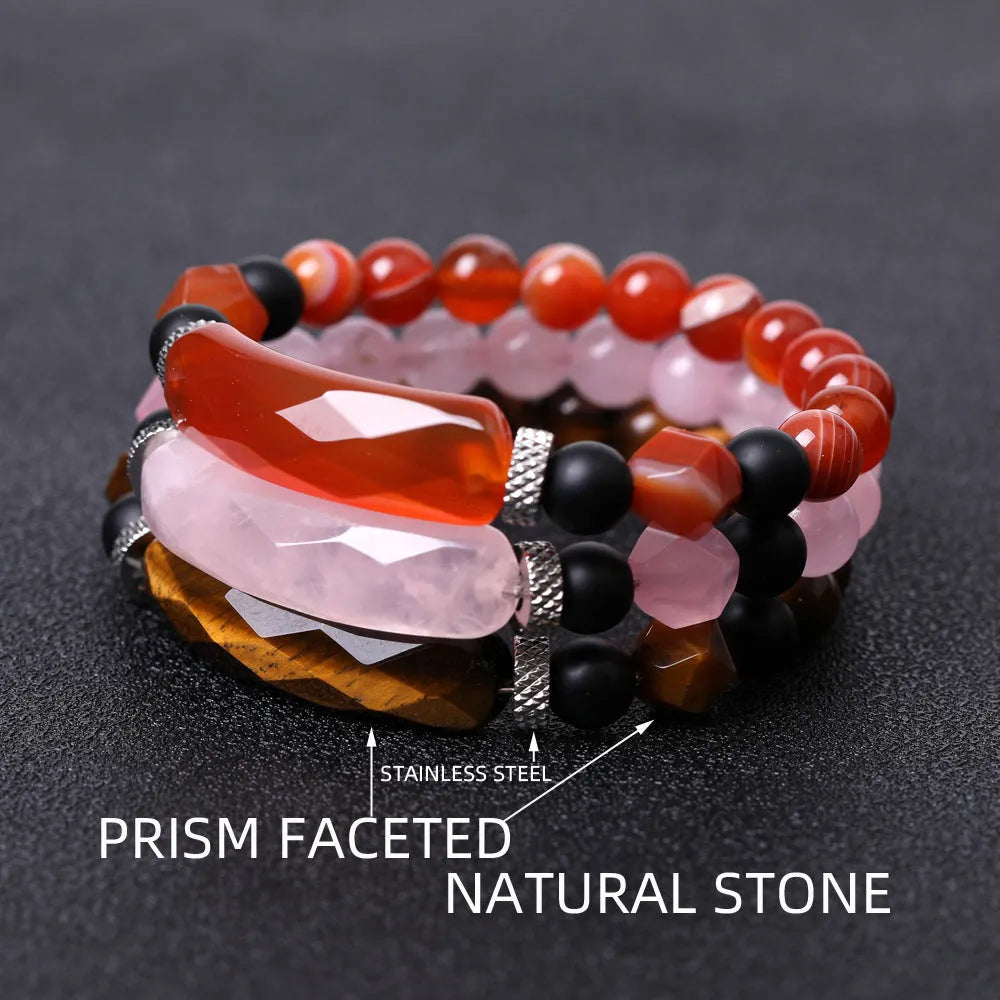 Handmade black agate diamond-shaped cut bracelet for women and men, unisex geometric fan-shaped style
