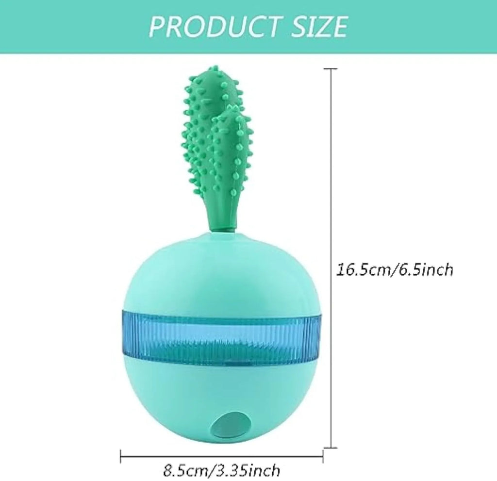 Blue rubber dog toy ball with treat-dispensing holes for medium to large breeds