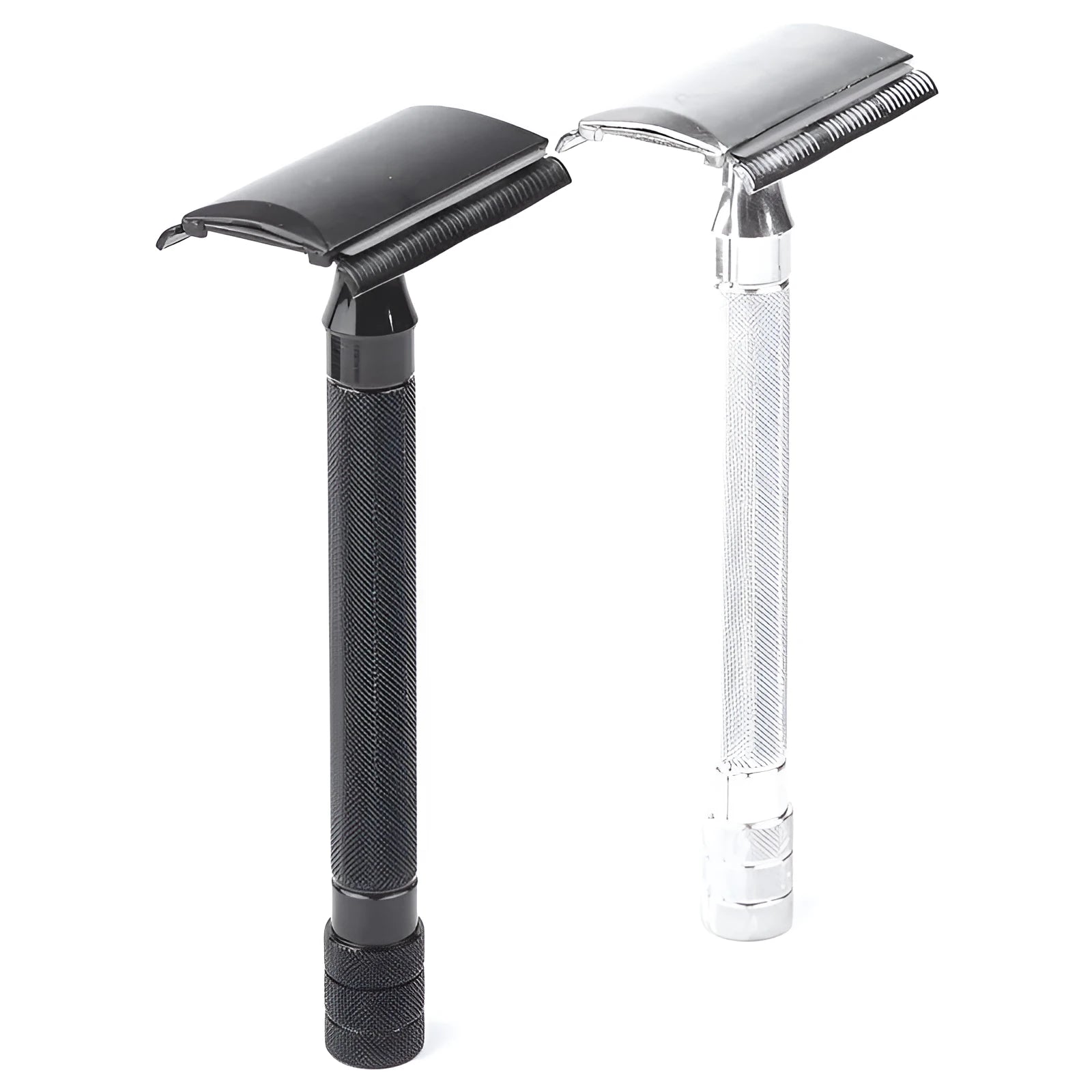 Traditional manual pogonotomy metal shaver scraper and brush set in black or silver finish