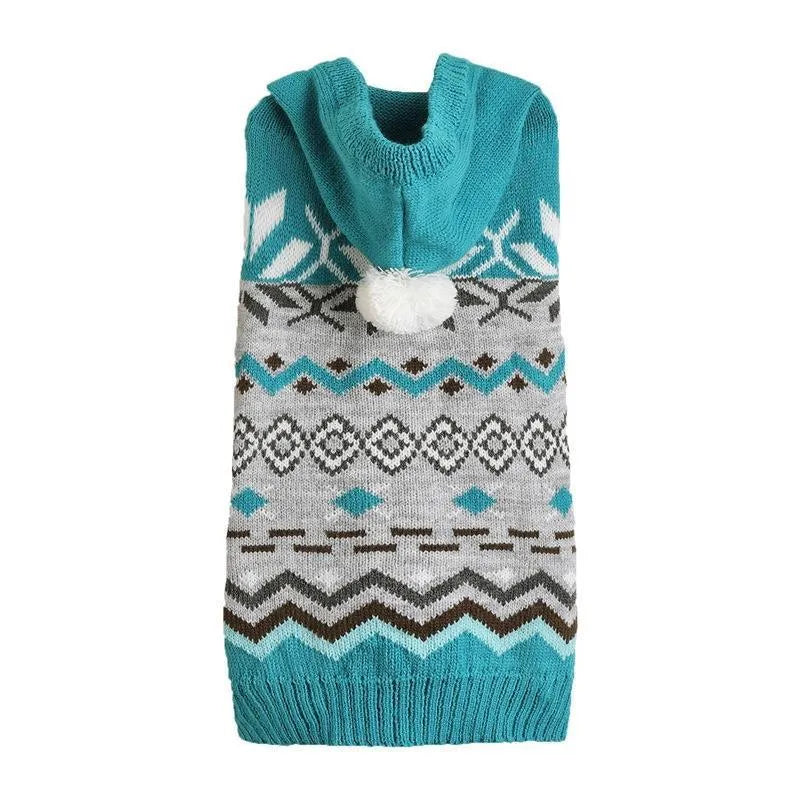 Green diamond pattern knitted sweater for a small dog, shown on a mannequin.