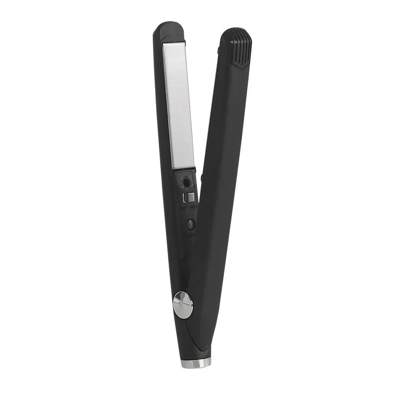 Mini USB hair curler and straightener dual-use 16W black on white background 2cm x 19cm