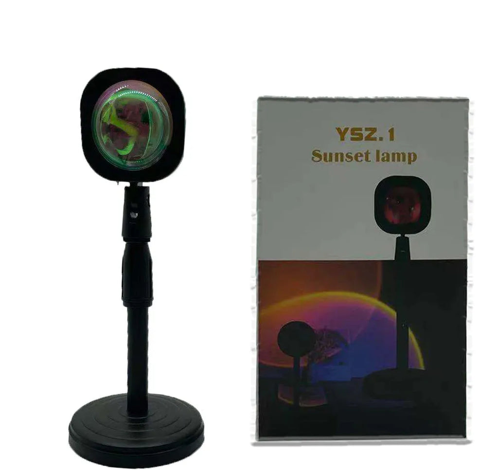 USB rechargeable sunset projection lamp showing rainbow light projection in sunset red colour