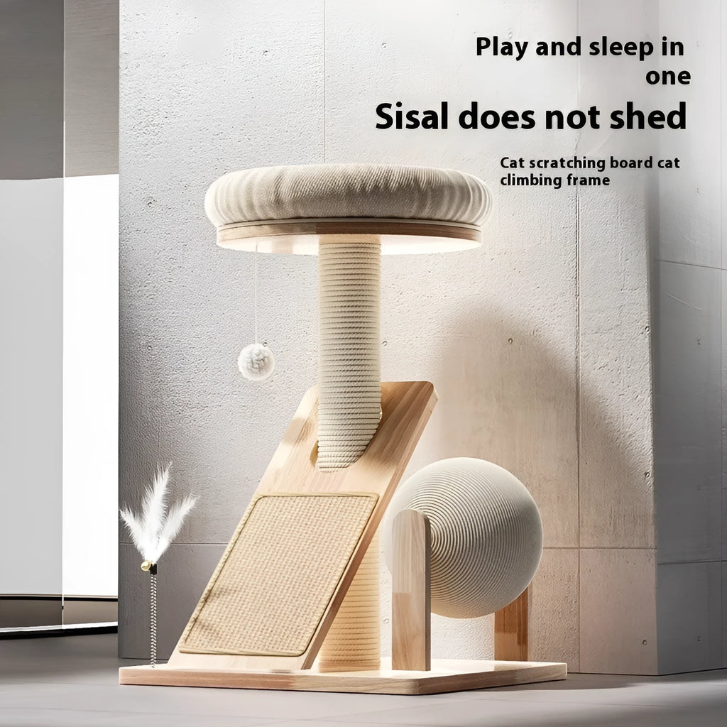 Small cat climbing frame made of natural sisal jute with cute style design for indoor cats