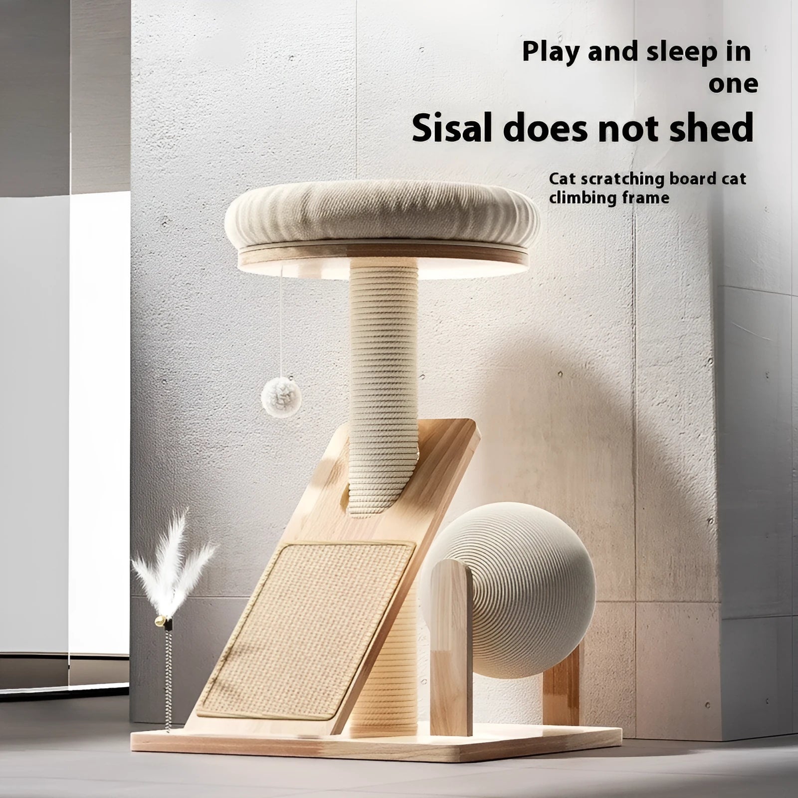 Small cat climbing frame made of natural sisal jute with cute style design for indoor cats