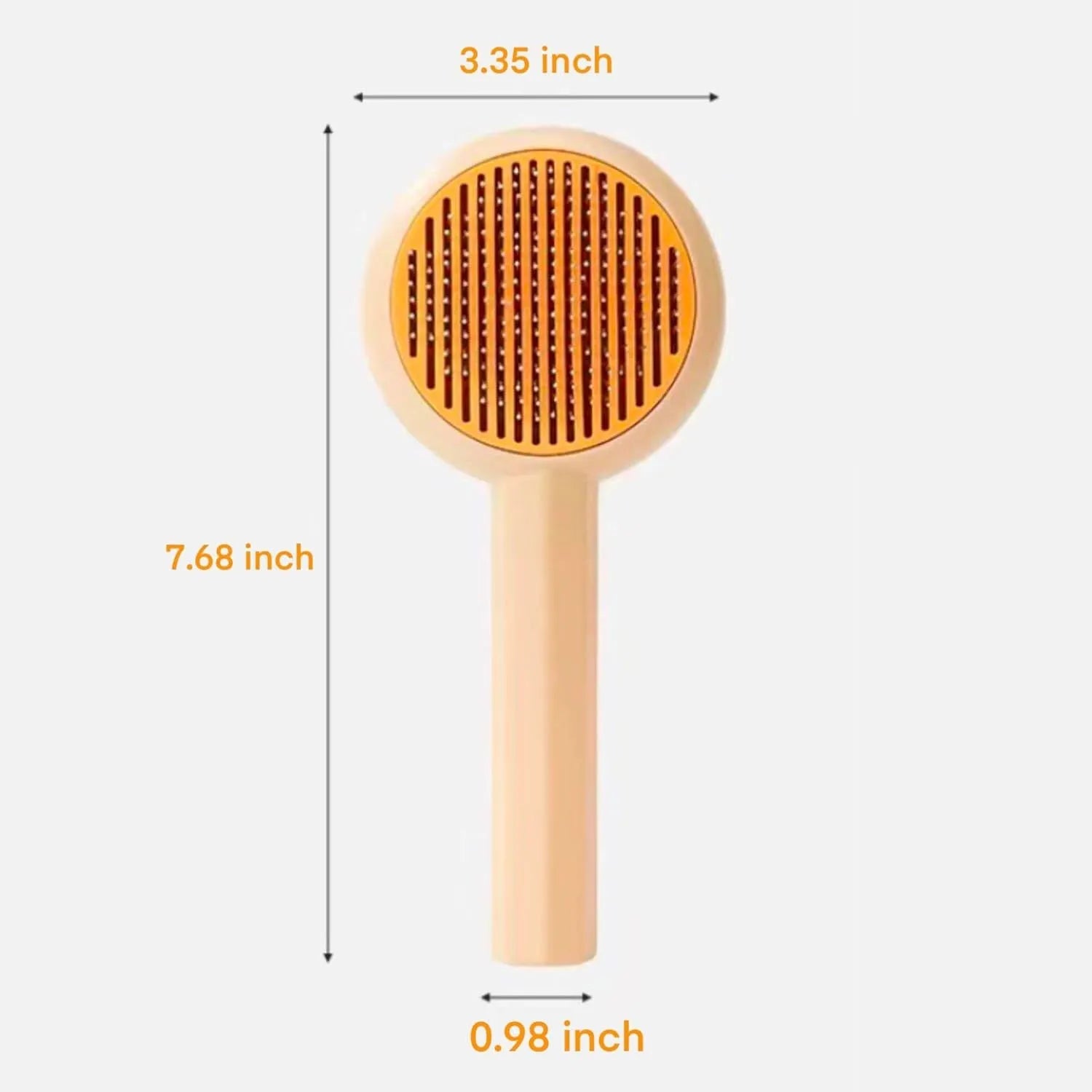Blue pet grooming brush with angled metal bristles and self-cleaning button for cats and dogs