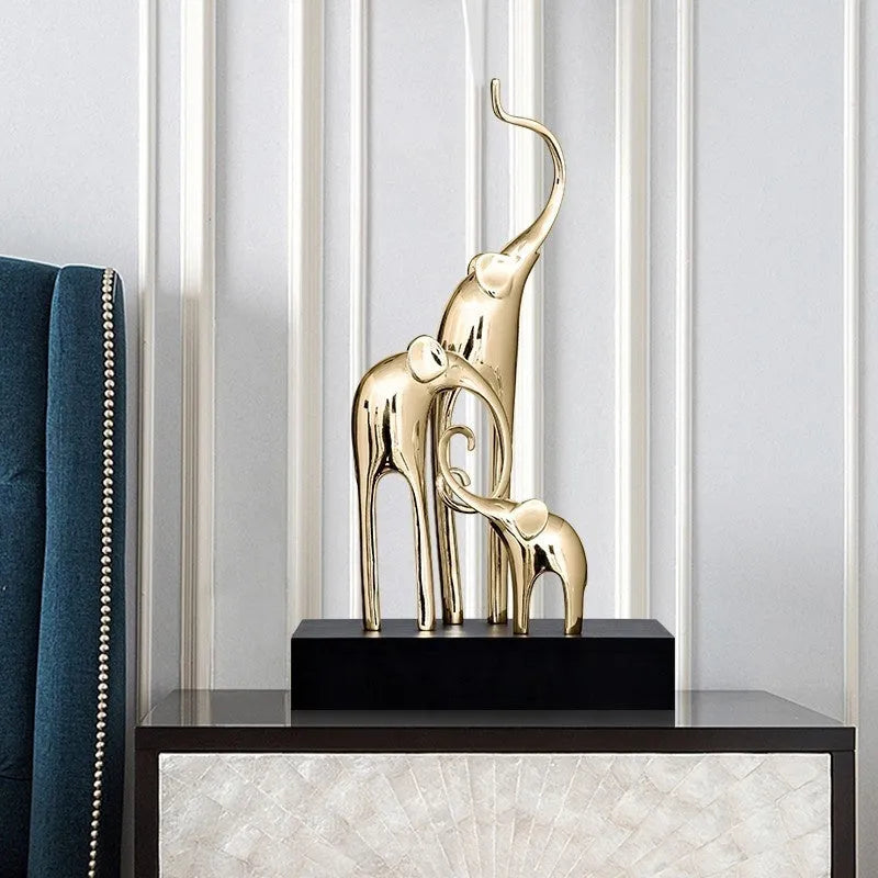 Fortune Bring Elephant decorative figurine in bright gold, rose gold, silver, or retro colour finish.