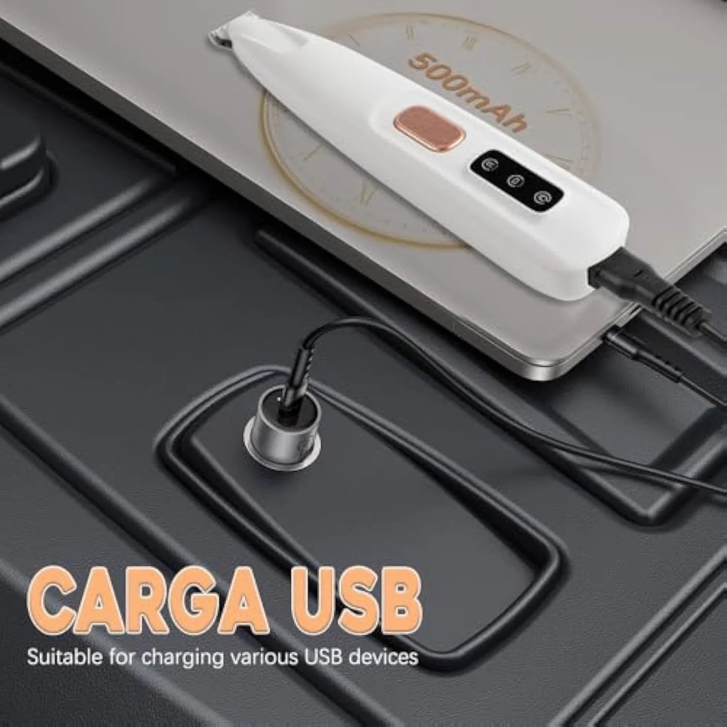 White electric dog paw trimmer with LED light, rechargeable, compact 17.7cm size, for trimming pet paw fur