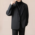 Men's casual loose fit suit jacket in apricot colour, showing long sleeves and regular length.