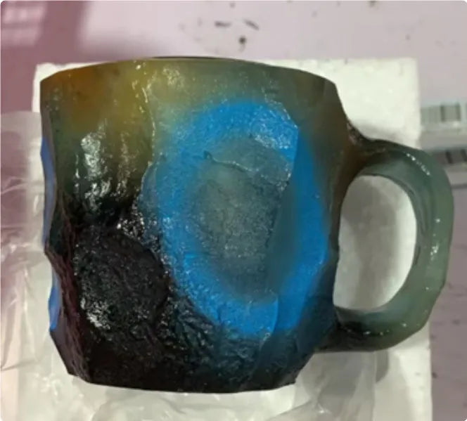 400ml resin coffee mug with handle in a choice of colours including blue, purple, and rock pattern.