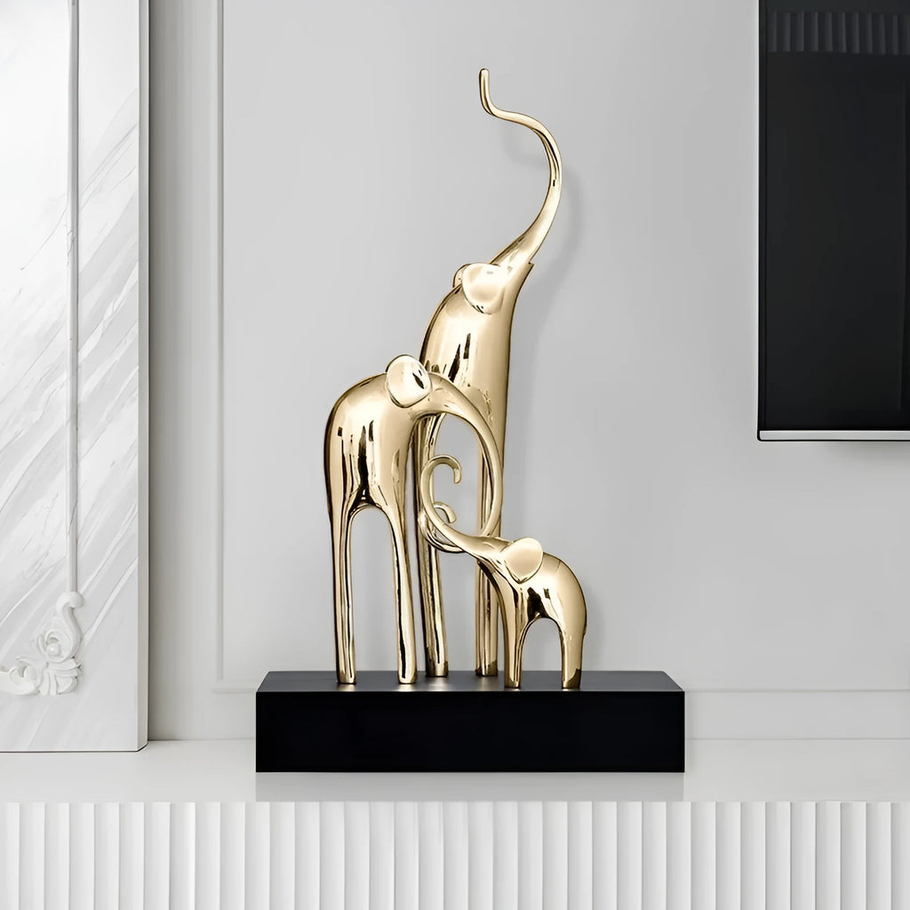 Fortune Bring Elephant decorative figurine in bright gold, rose gold, silver, or retro colour finish.
