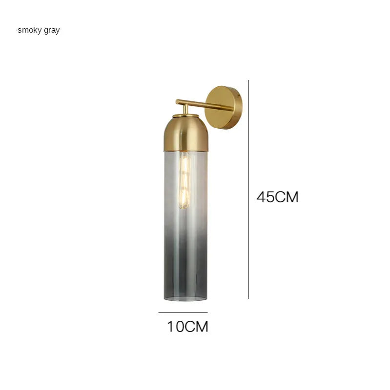 Modern minimalist glass wall lamp 10x40cm with five colour options including blue amber and milky white