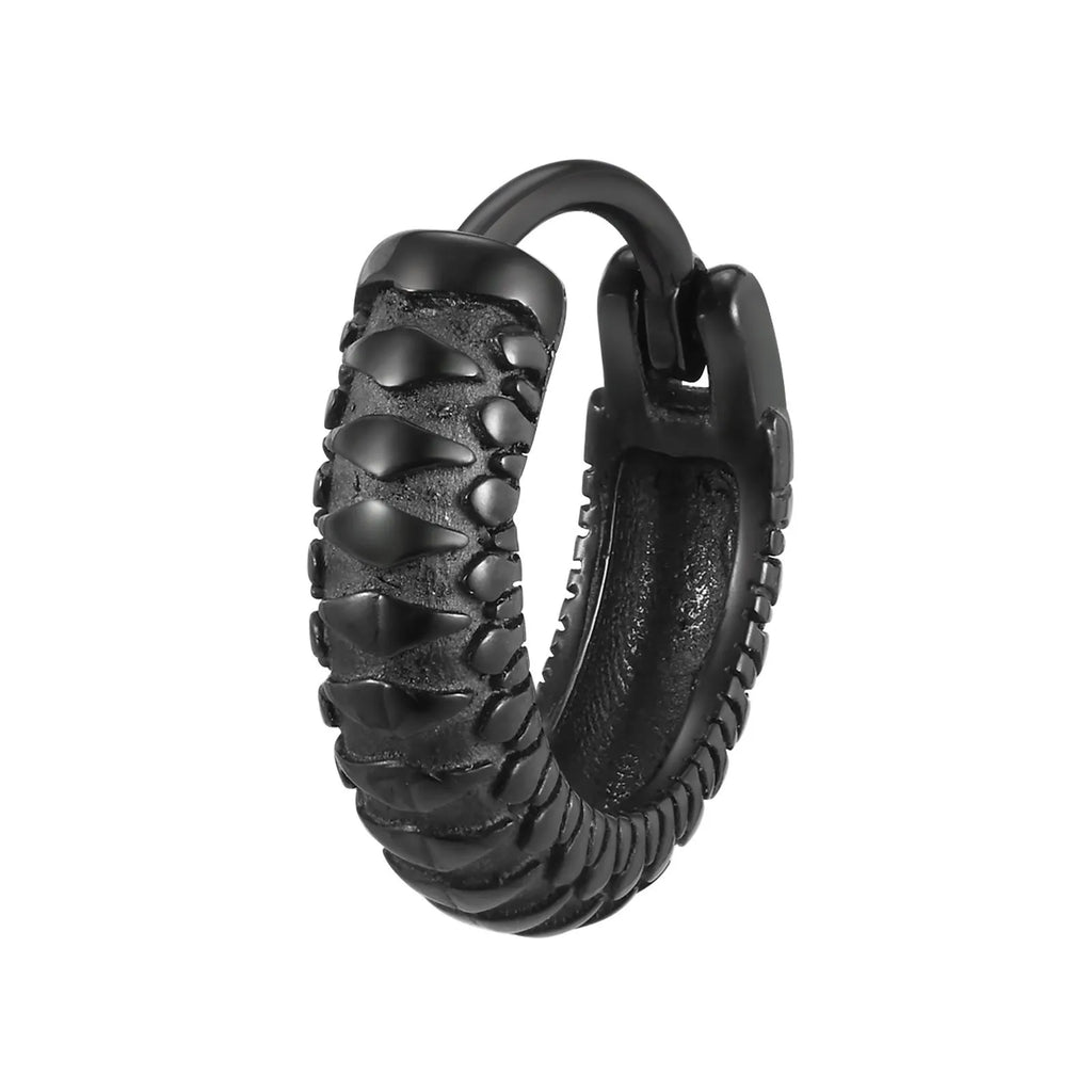 Stainless steel snake pattern drop hoop earrings in black and gold colours
