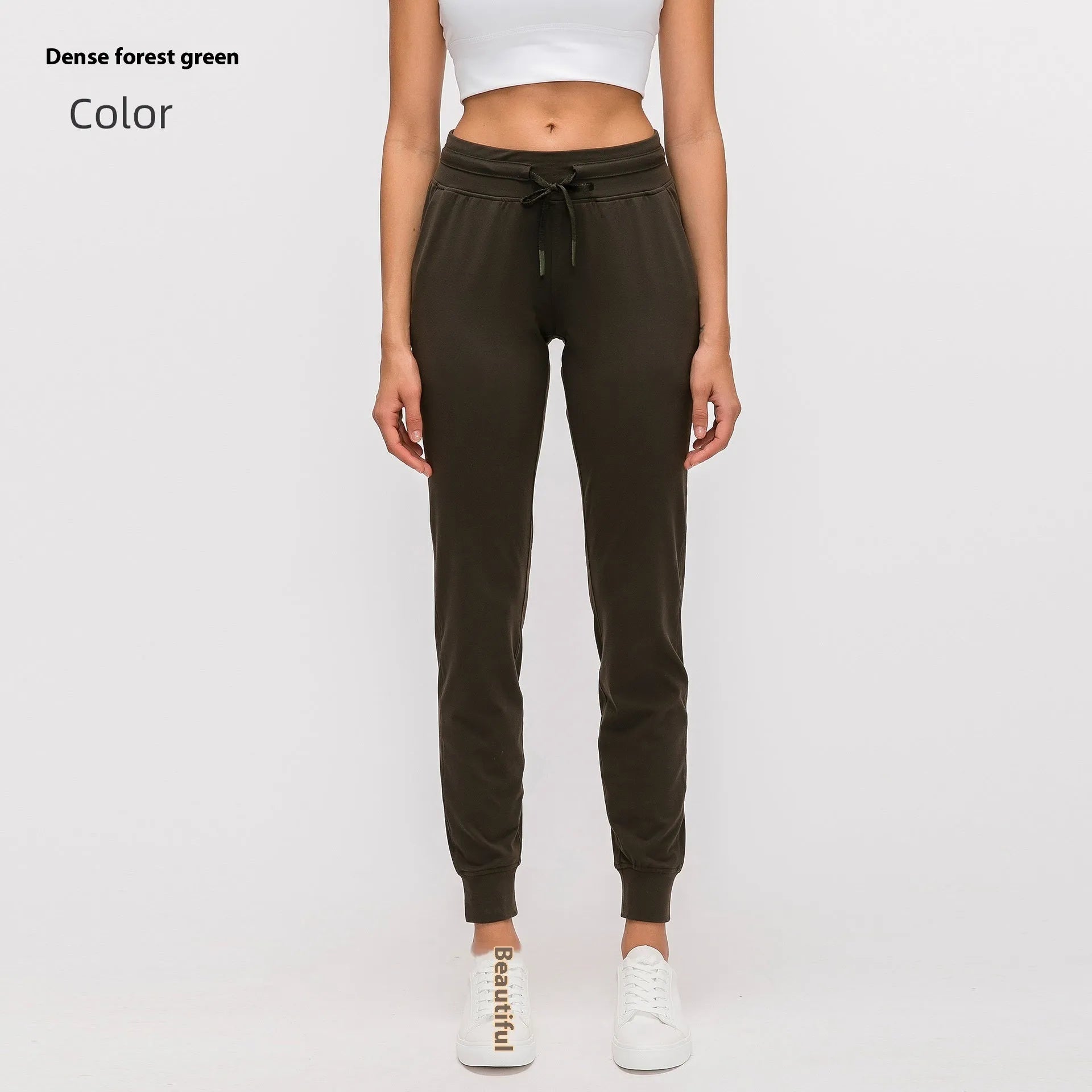 Women's high waist yoga pants with drawstring in quick-drying fabric in Belgian Blue colour