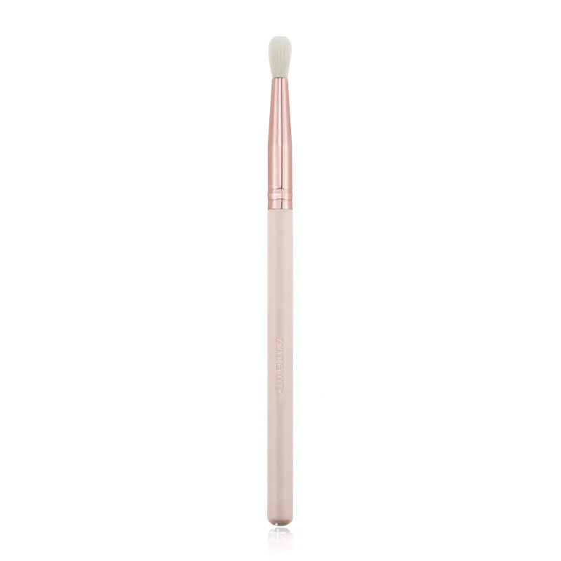 26 pink makeup brushes with wooden handles displayed in a PU storage case.