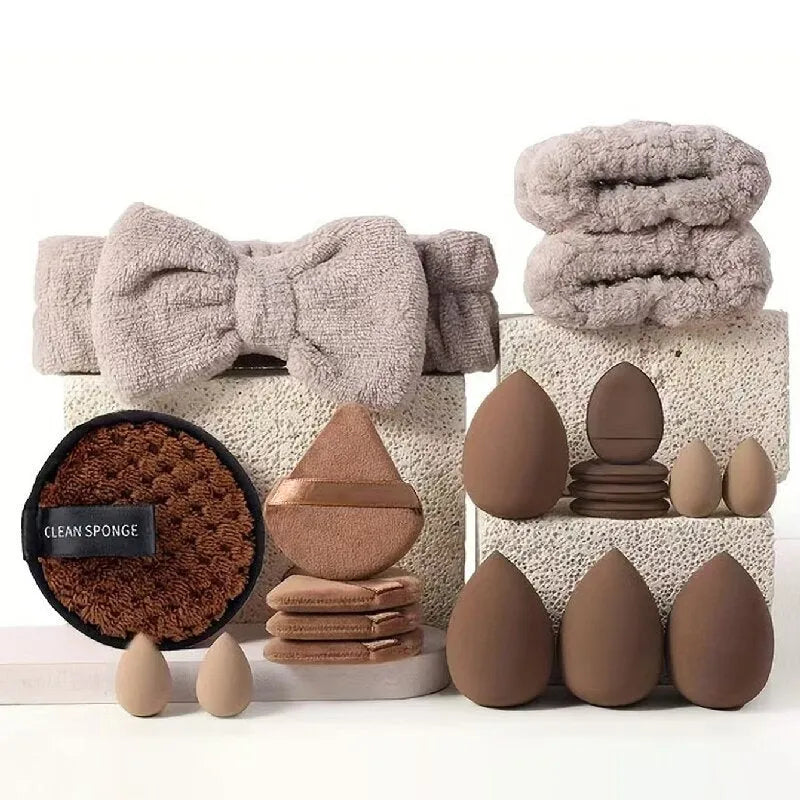 40-piece beauty tools major combination suit with hydrophilic non-latex face wash and makeup tools in Brown, Pink, Purple
