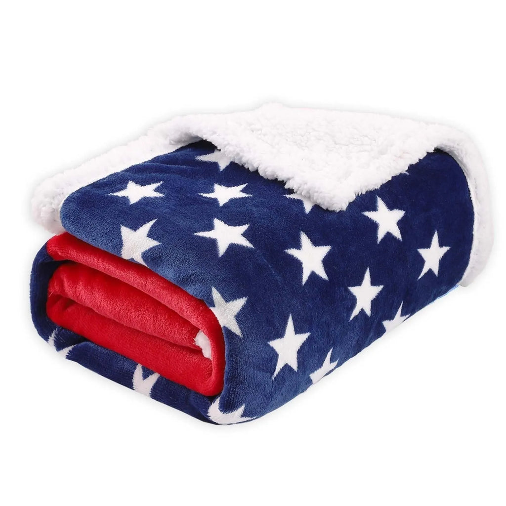 Striped polyester blanket showing pattern detail with vacuum shrink packaging