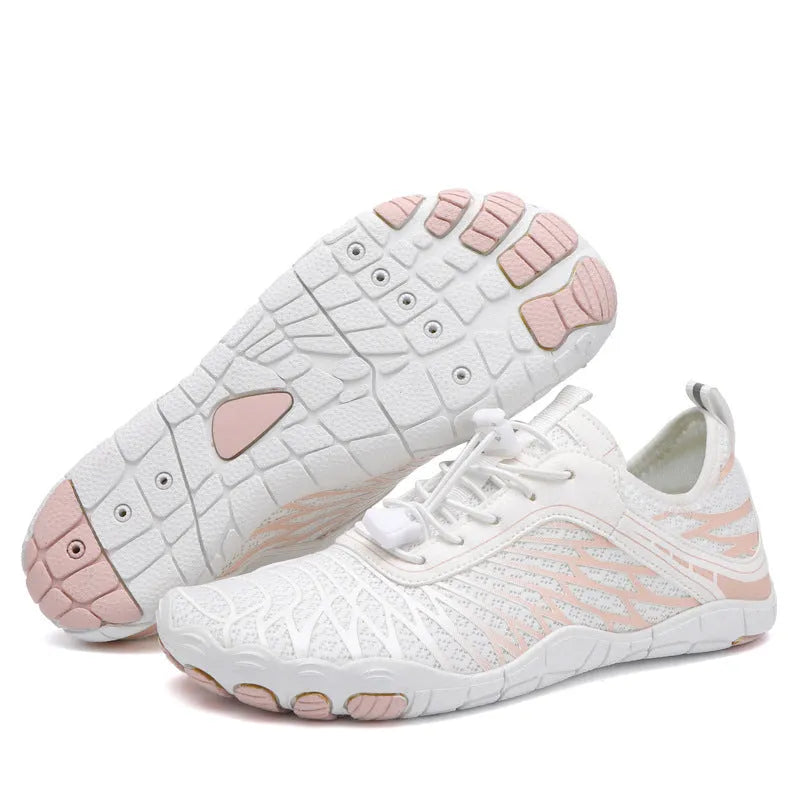 Sports upstream shoes with lace-up front closure in white, black, pink, ash orange or black blue colours