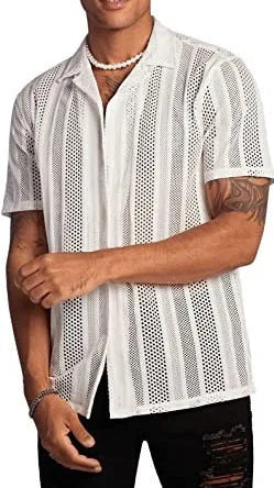 Men's black knitted short-sleeved button shirt with street fashion style and regular fit