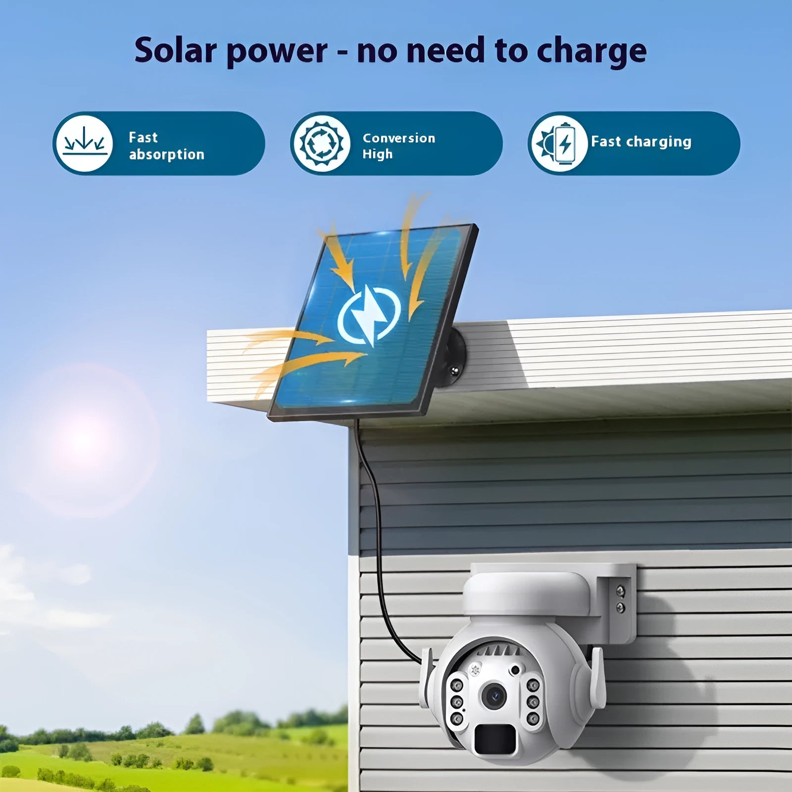 3 million pixel HD security camera with solar panel and full-colour night vision capability