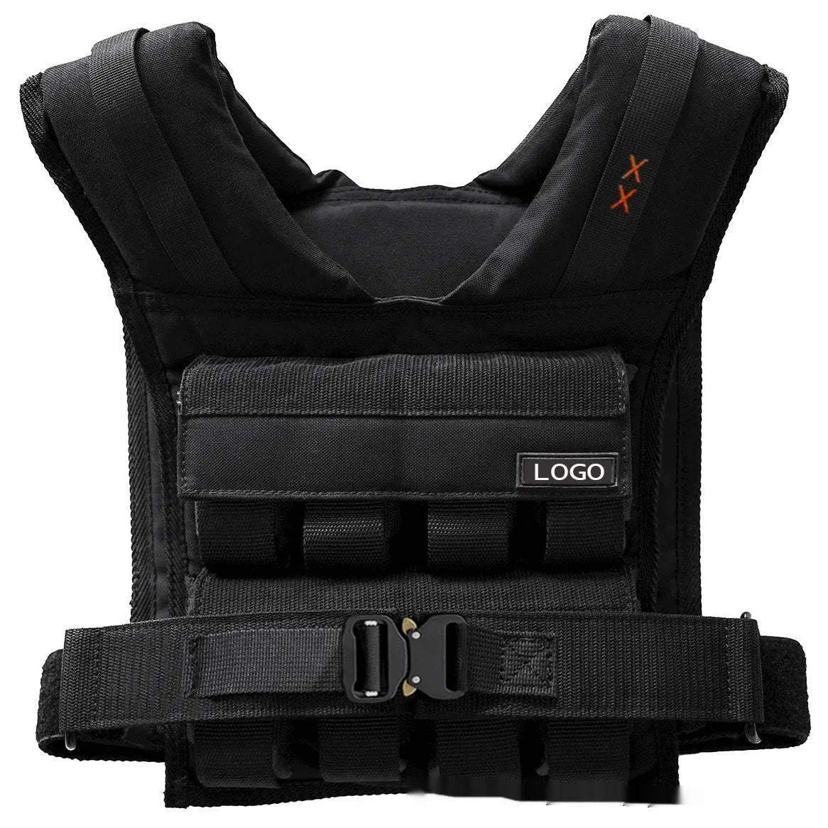 Black Oxford cloth adjustable weight vest for home gym and running with multiple weight options