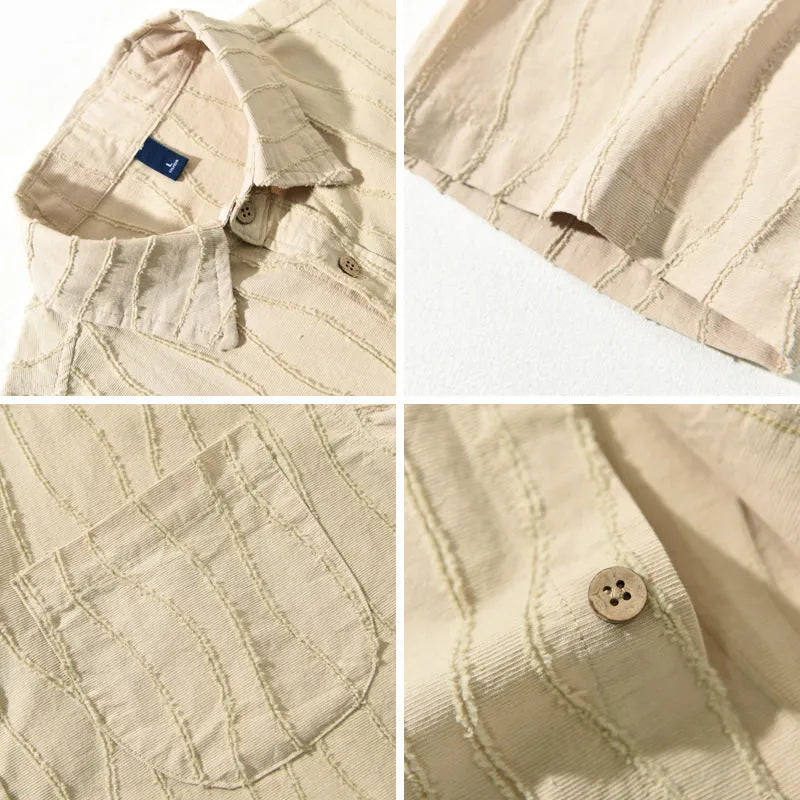 Men's pure cotton summer casual shirt in apricot colour with short sleeves and loose fit