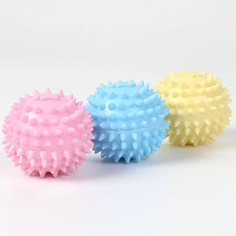 Blue TPR rubber chewing ball for dogs with footprint design and textured surface for tooth cleaning
