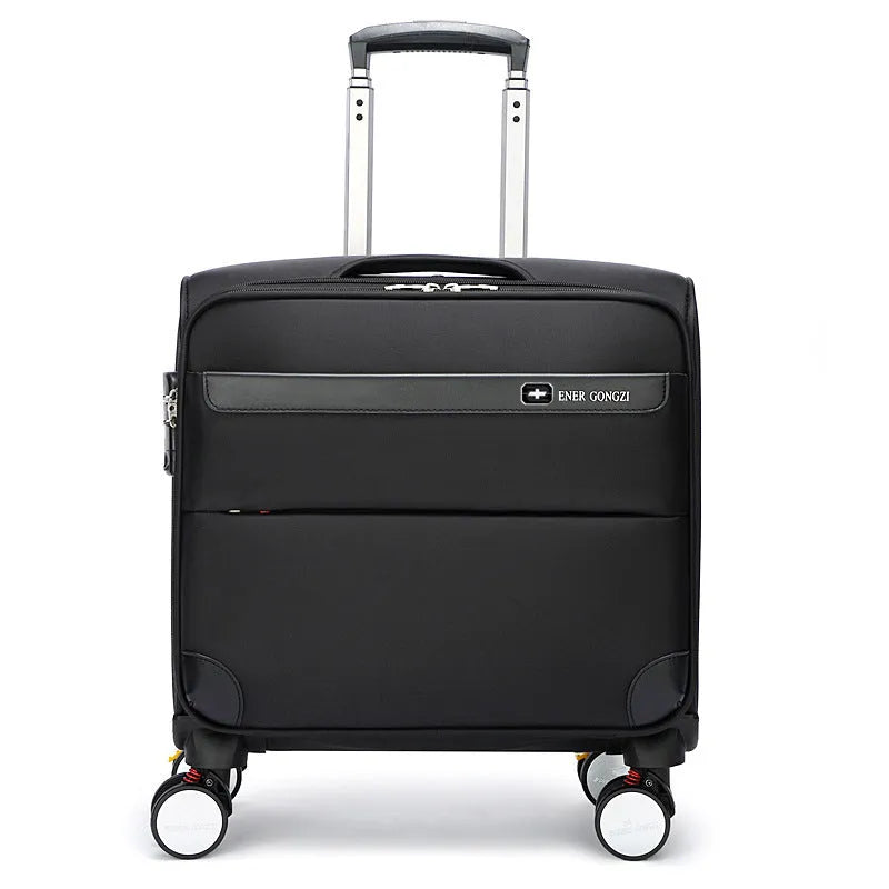 18 inch black Oxford cloth business travel suitcase with universal wheels and retractable handle