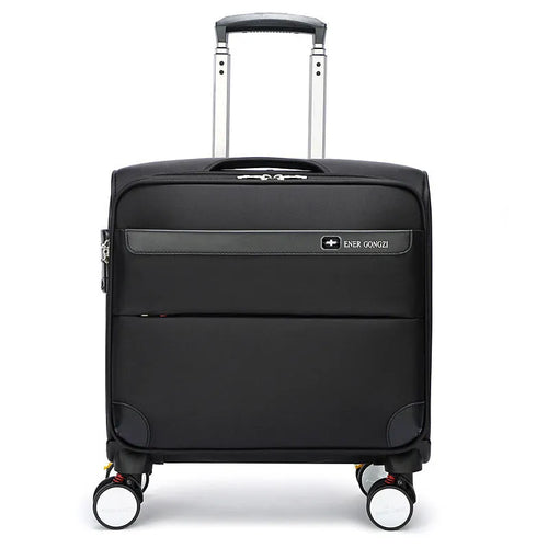 18 inch black Oxford cloth business travel suitcase with universal wheels and retractable handle