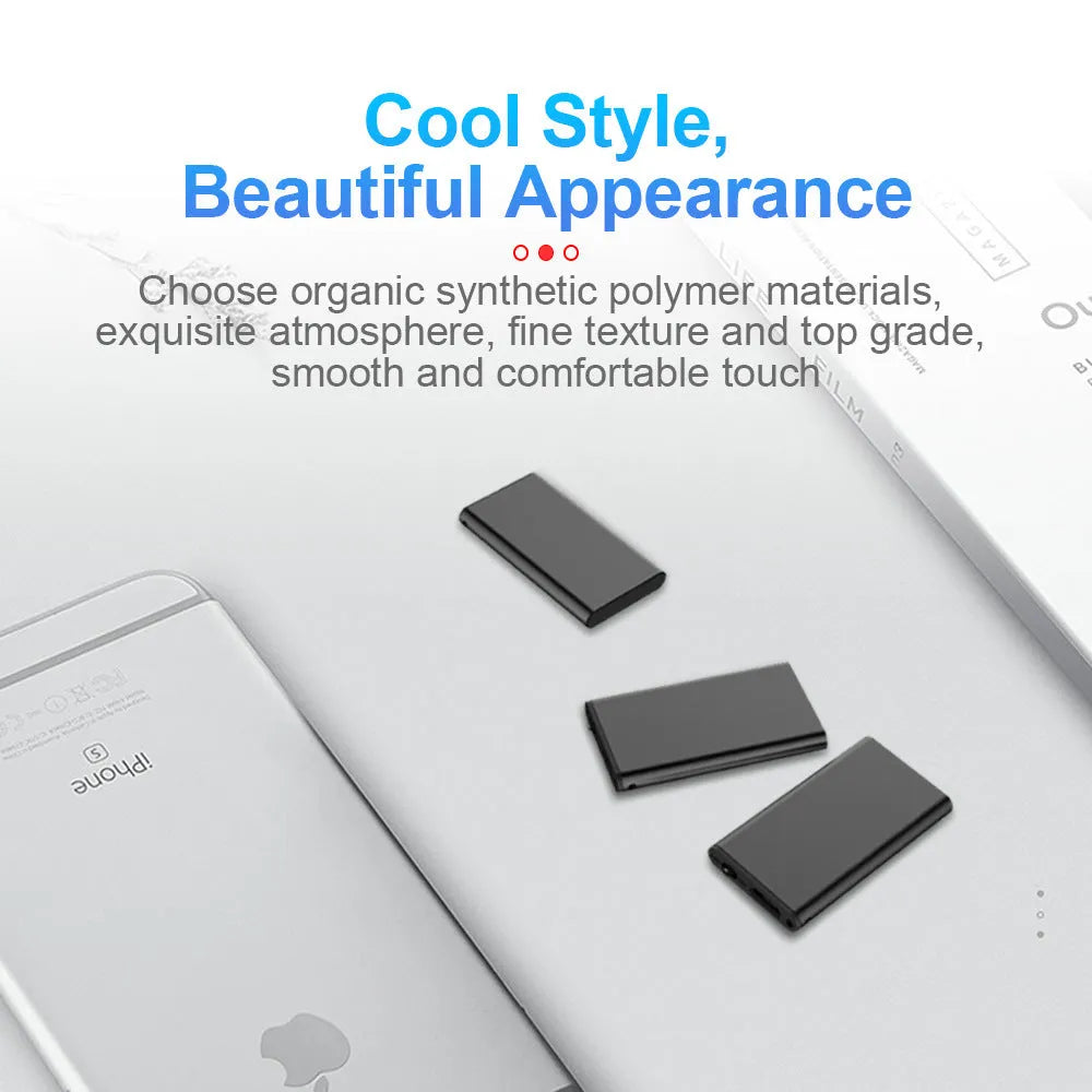 Silver aluminium alloy encryption recording pen with HD noise reduction, shown with English interface.