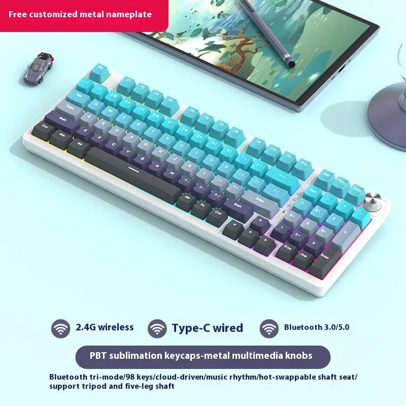 98 key wireless Bluetooth mechanical keyboard with display screen and metal knob