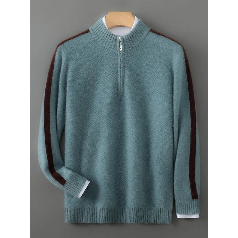 Women's half-zip wool knit sweater in slim fit showing Chinese red colour option