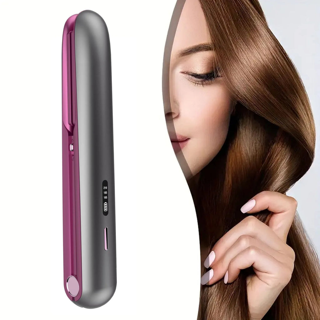 Moon shadow grey wireless hair straightener with tourmaline ceramic plates and temperature display