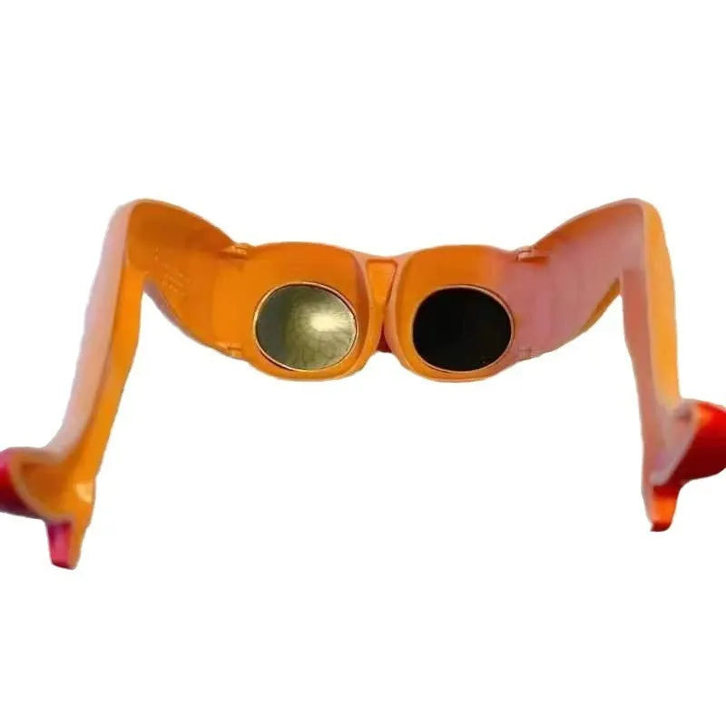 Orange novelty sunglasses with a leg and hip design theme and large rectangular lenses.
