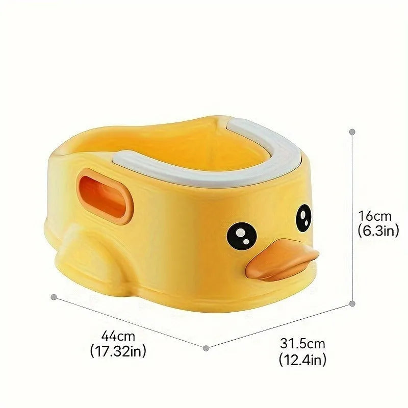 A blue duck-shaped PVC bath tub for washing dogs and cats on a bathroom floor.