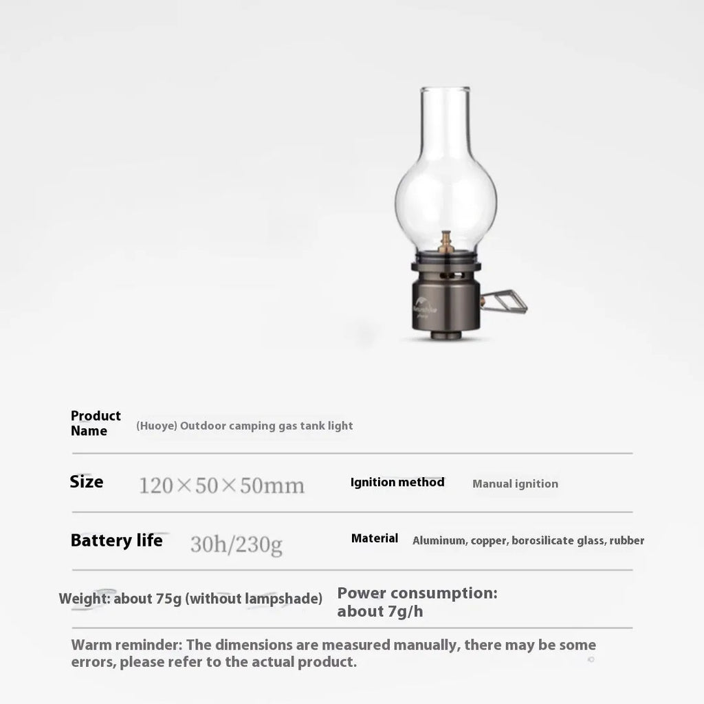 Silver outdoor portable gas cylinder light 120x50x50mm aluminium borosilicate glass