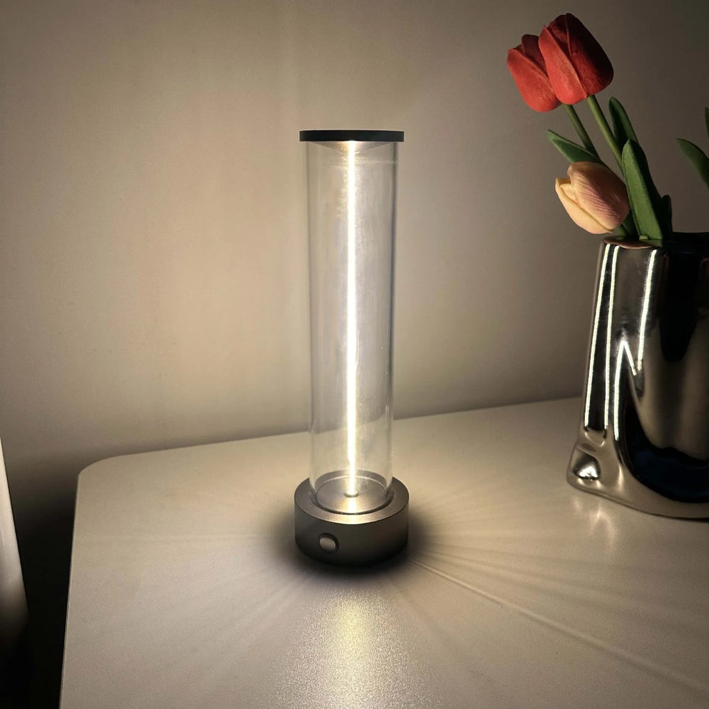 Modern glass USB-charged LED light strip with magnetic adhesive backing, shown at 53mm wide by 234mm high.