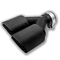 Black carbon fibre car exhaust pipe with twin tail nozzle and dual outlet.