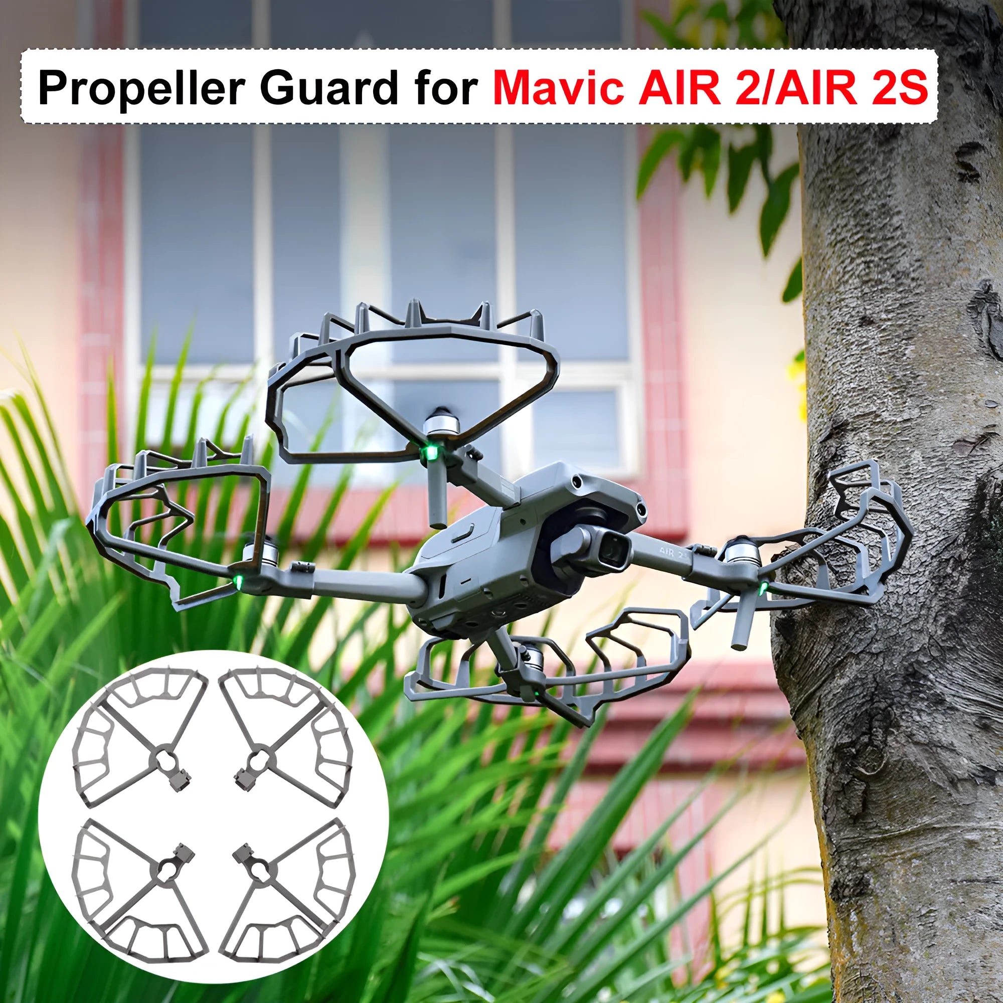 Grey ABS propeller protection ring for DJI Mavic Air 2 and Air 2S drones with 10.5cm radius.