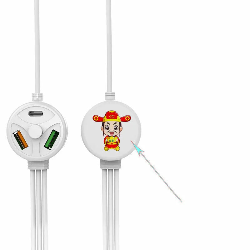 USB charging cable with Micro USB, Mini USB, and Type-C connectors showing 1.2 metre length