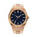 Stainless steel men's watch with gold dial, 42mm quartz movement, water-resistant business dress watch