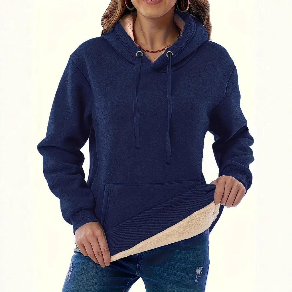 Women's loose fit hooded sweater with 3D pattern in thick polyester fabric