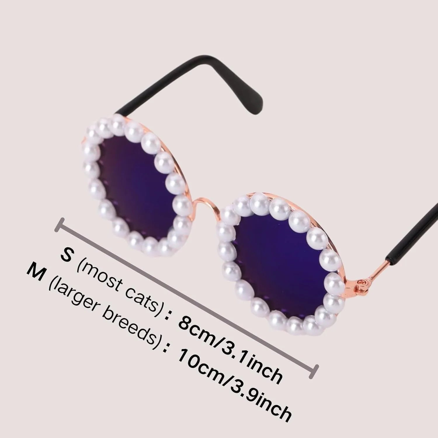 Cat and dog pearl-rimmed round sunglasses in multiple colours for pet party dress-up